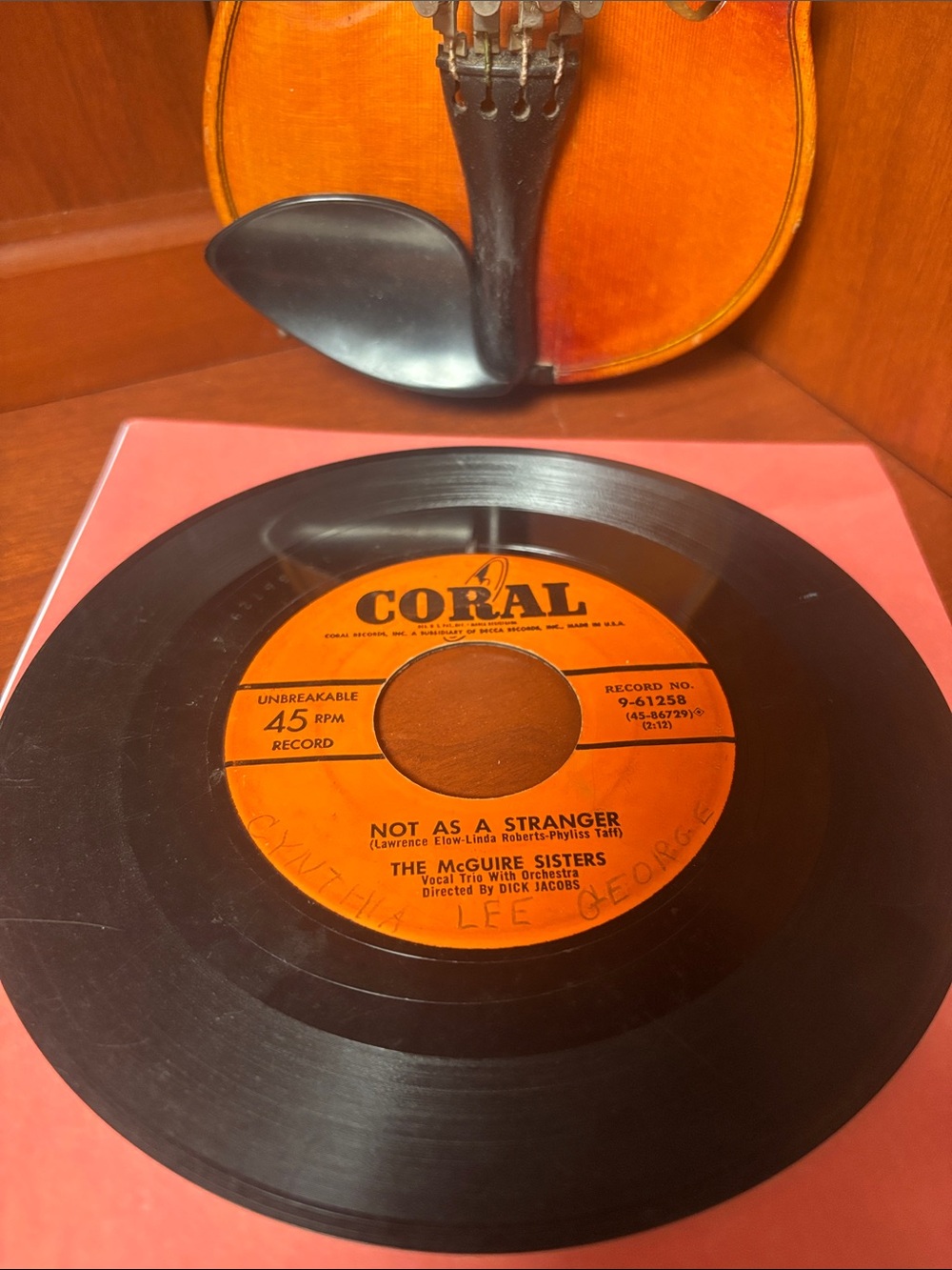 The McGuire Sisters Coral 45 RPM Single - Orange Label "Not As A Stranger"